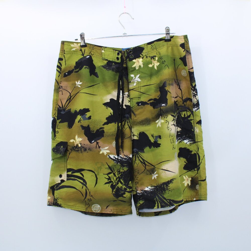 NO BOUNDARIES NOBO Men's Size 38 Green/Black Swim Board Shorts